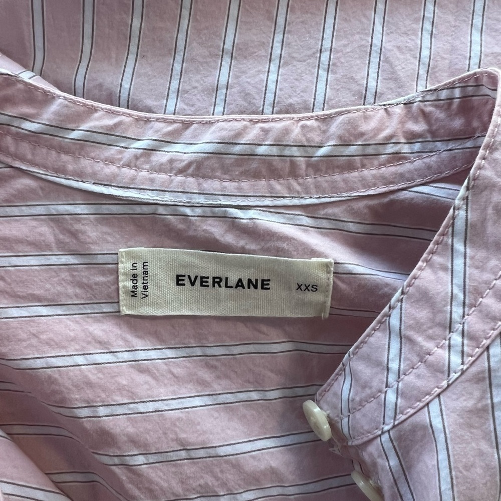 Everlane Relaxed Striped Shirt Dress in Ultrasoft Cotton, Pink/White, XXS - Picture 8 of 12